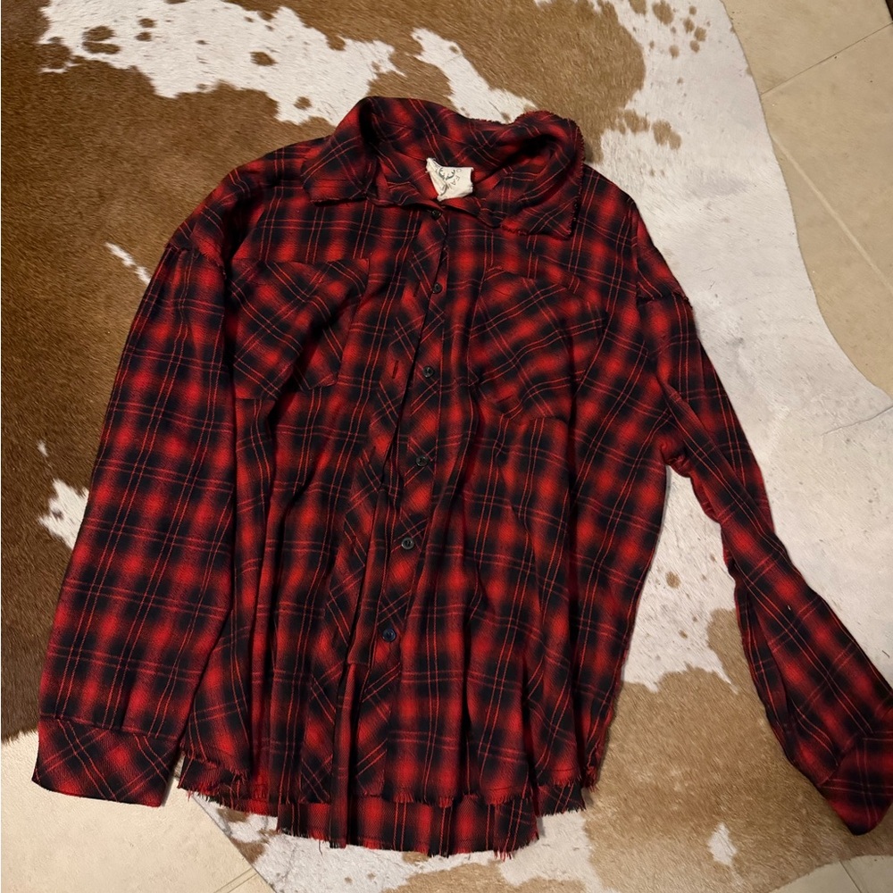 Red and Black Plaid ROCK & ROLL Button-Up Shirt